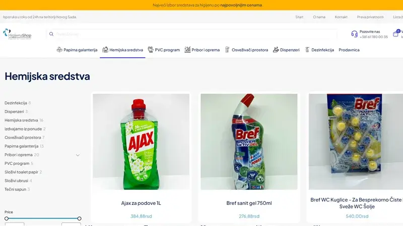 Higijena Shop (Hygiene-Shop) – Beispiel für Website-Entwicklung in Novi Sad