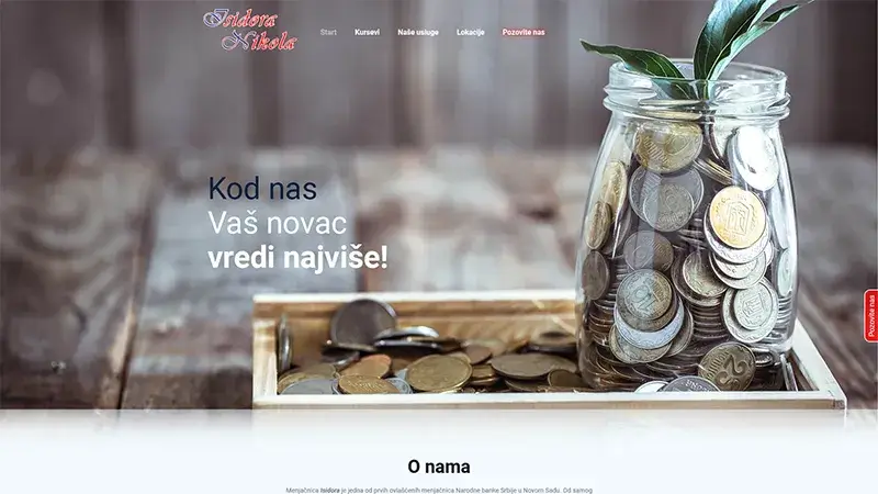 Menjačnica Isidora (Wechselstube Isidora) – Beispiel für Website-Entwicklung in Novi Sad